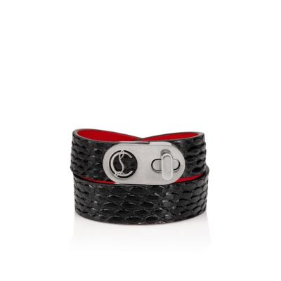 Bracelets Christian Louboutin Elisa Bracelet Double 15 Calf Bracelets Mujer Negros Plateados | MX-51615