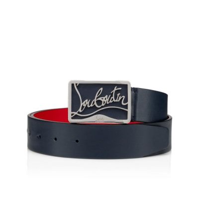 Cinturones Christian Louboutin Ricky Belt 35 Classic Cuero Belts Hombre Azul Marino Plateados | MX-39865