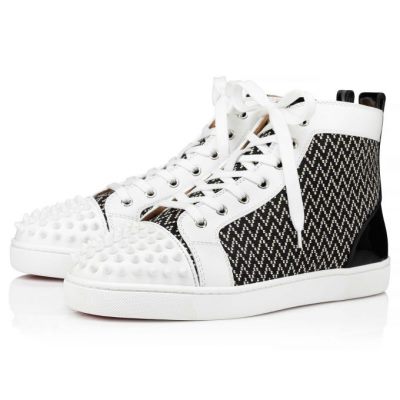 Tenis Christian Louboutin Lou Spikes Orlato Algodon Sneakers Hombre Blancos Negros | MX-31353