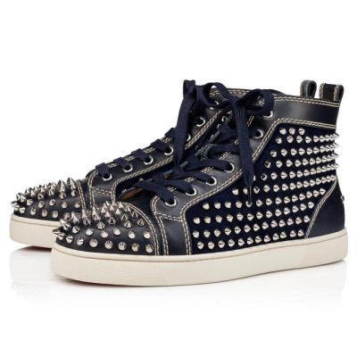 Tenis Christian Louboutin Louis Version Veau Velours Sneakers Hombre Azules Oscuro Plateados | MX-44779