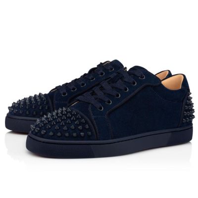 Tenis Christian Louboutin Seavaste 2 Orla 000 Mat Veau Velours Sneakers Hombre Negros Azul Marino | MX-72395